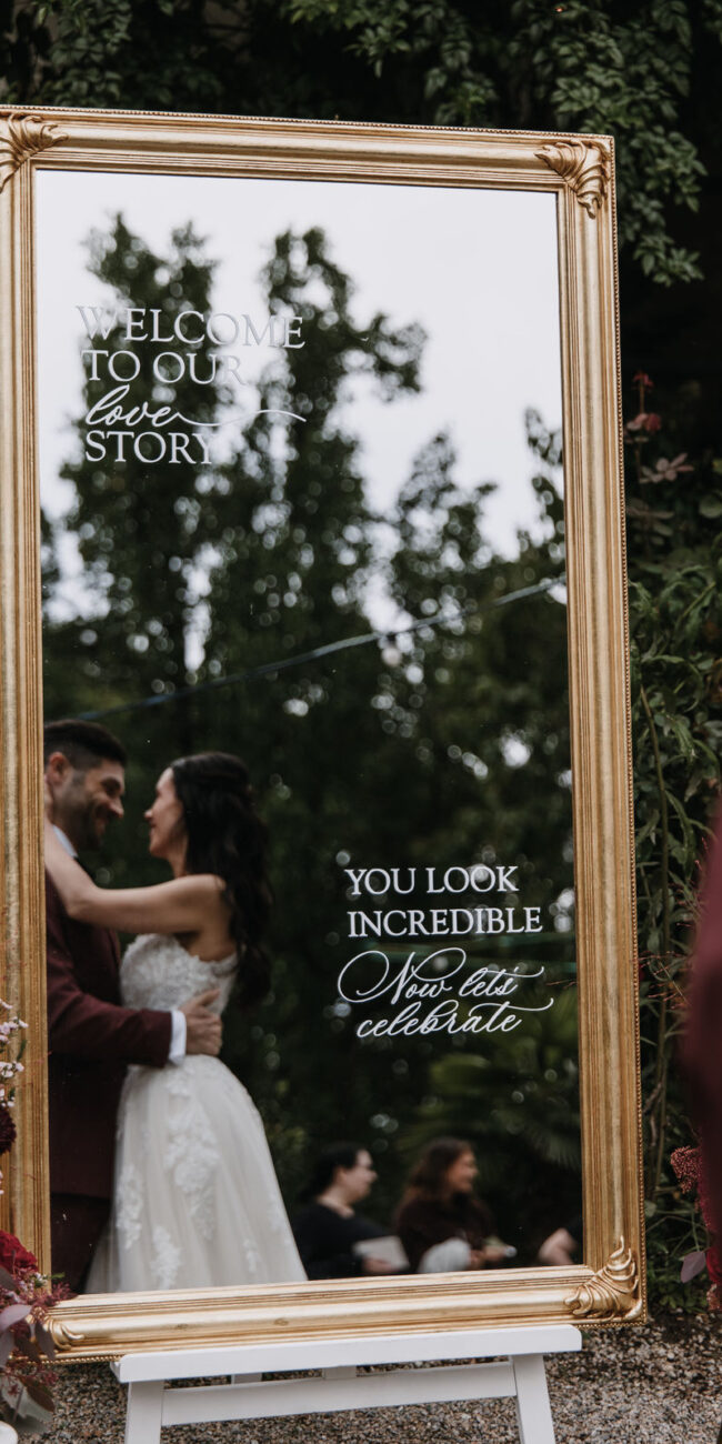 personalized gold welcome mirror